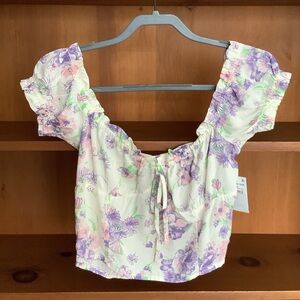 NWT Abound Floral Milkmaid Crop Top M Puff Sleeve Cottagecore Coquette